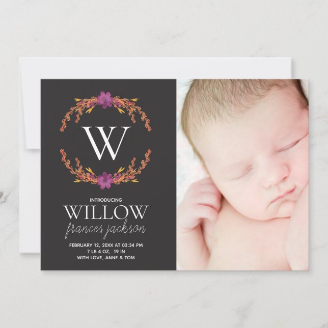Monogram Floral Photo Newborn Girl Personalized (Front)