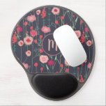 Monogram Floral Pink Black Gel Mouse Pad<br><div class="desc">Painting of wildflowers I saw by a wall in Plymouth. 
Pretty boho loose pink floral painting on a dark gray background.
Change the monogram initial to customize.</div>