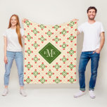 Monogram | Floral Pink &amp; Green Quilt Folk Art Fleece Blanket