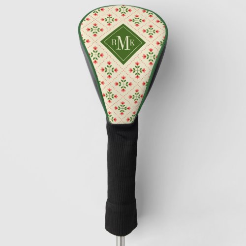 Monogram  Floral Pink  Green Quilt Folk Art Golf Head Cover