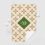 Monogram | Floral Pink &amp; Green Quilt Folk Art Golf Towel