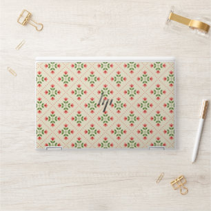 Monogram Floral Pink & Green Quilt Folk Art HP Laptop Skin
