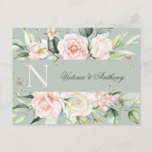 Monogram Floral Pink Watercolor Save the Date Postcard