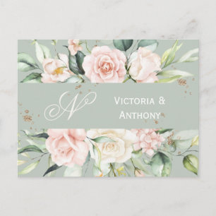 Monogram Floral Pink Watercolor Save the Date Postcard