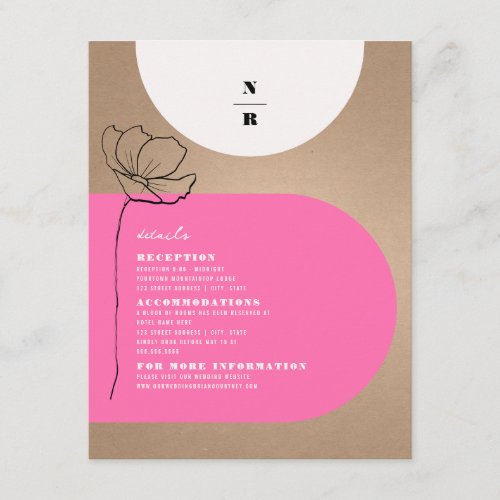 Monogram Floral Pink Wedding Details  Enclosure Card