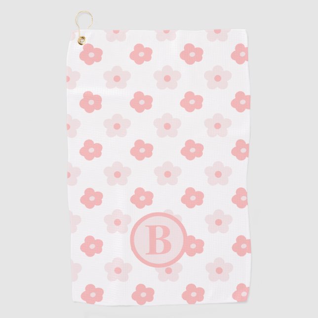 Monogram Floral Pink white Personalized Golf Towel (Front)