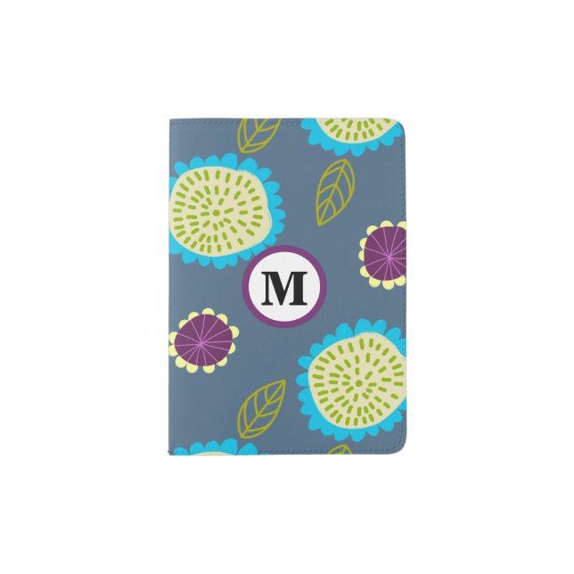 Monogram Floral-purple and blue Passport Holder (Front)