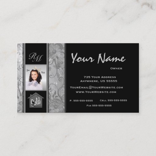 Customizable Monogram Floral Real Estate Photo Business Cards 1