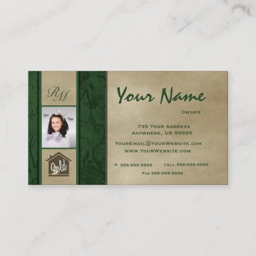 Monogram Floral Real Estate Photo Business Cards 3