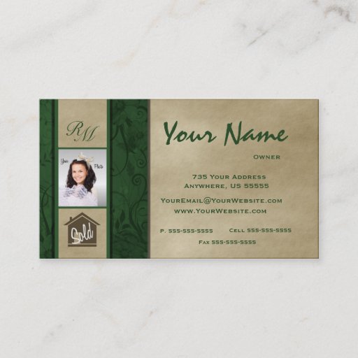 Customizable Monogram Floral Real Estate Photo Business Cards 3