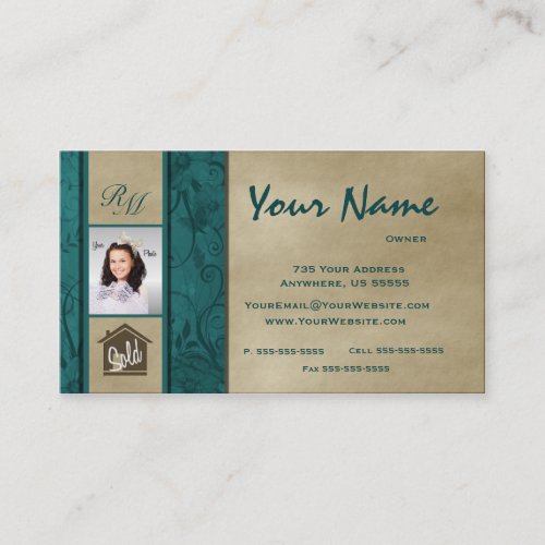 Monogram Floral Real Estate Photo Business Cards 6