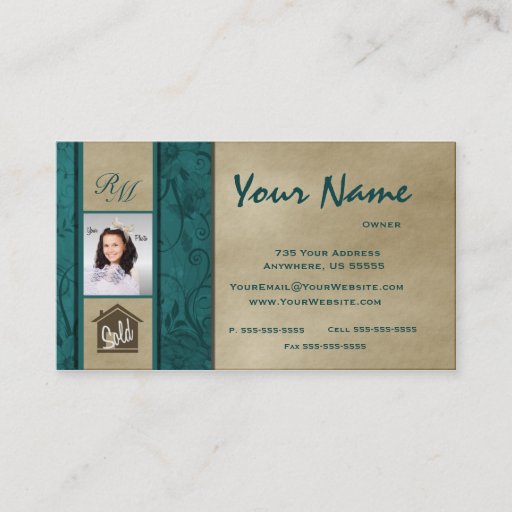Customizable Monogram Floral Real Estate Photo Business Cards 6