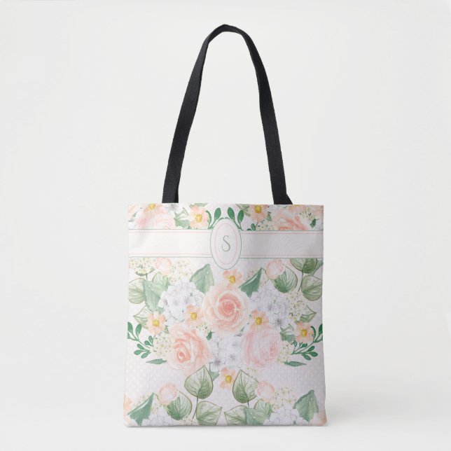 Monogram Floral Rustic Pink Typography Tote Bag (Front)