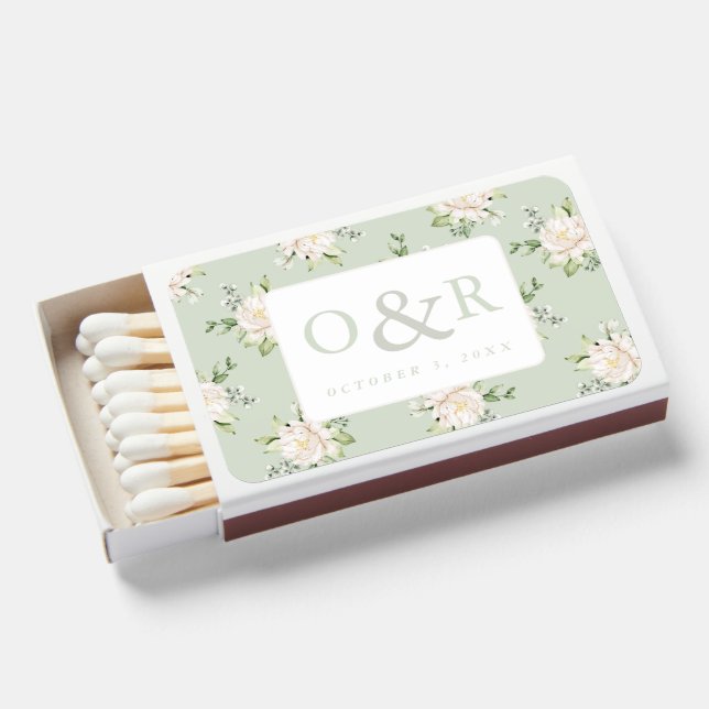 Monogram Floral Sage Green Wedding Matches (Front Open)
