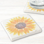 Monogram Floral Stone Coaster<br><div class="desc">This unique stone coaster is decorated with a yellow watercolor sunflower and stylish typography.
Easily customizable.
Original Watercolor © Michele Davies.</div>