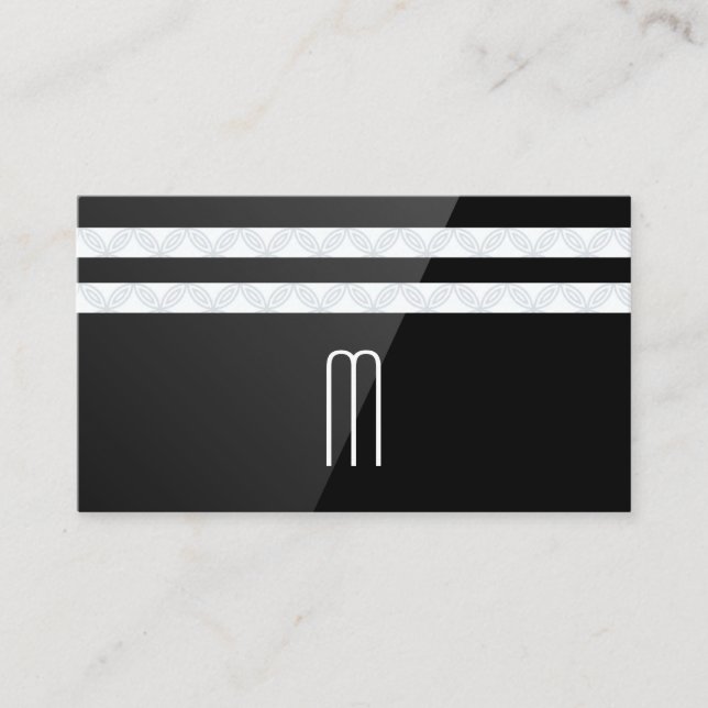 Monogram | Floral Stripes | Black Gloss Business Card (Front)