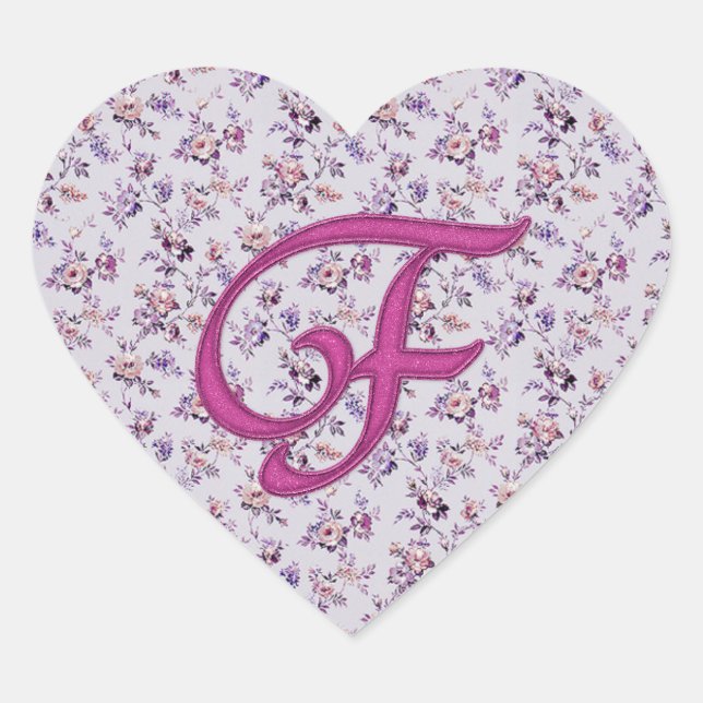 Monogram Floral Vintage F Heart Sticker (Front)