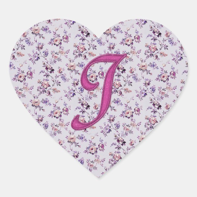 Monogram Floral Vintage I Heart Sticker (Front)