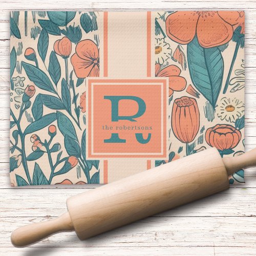 Monogram Floral Vintage Rustic Kitchen Towel