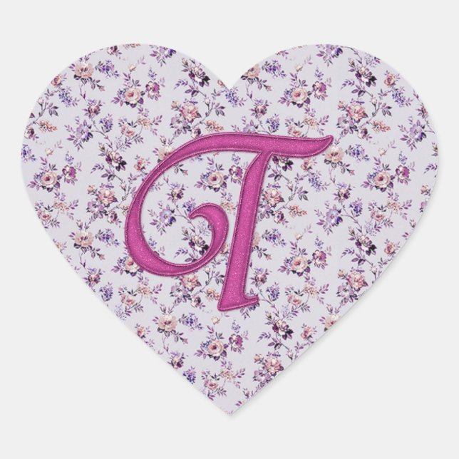 Monogram Floral Vintage T Heart Sticker (Front)
