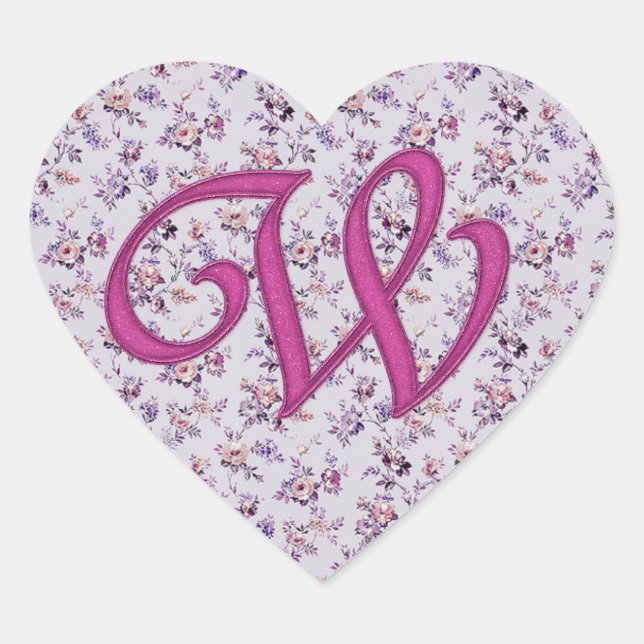Monogram Floral Vintage W Heart Sticker (Front)