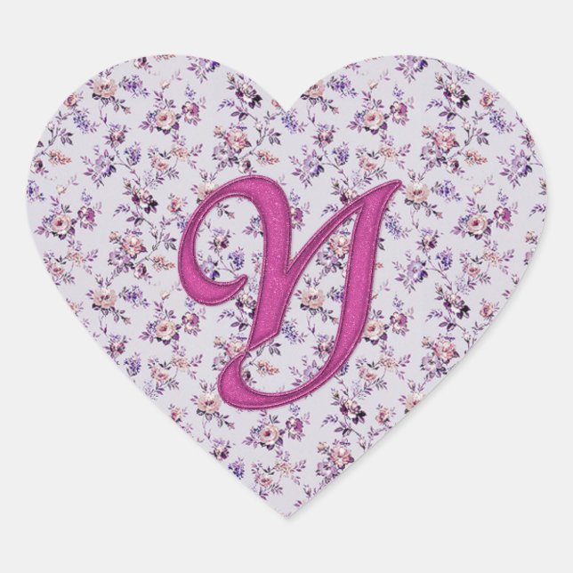Monogram Floral Vintage Y Heart Sticker (Front)