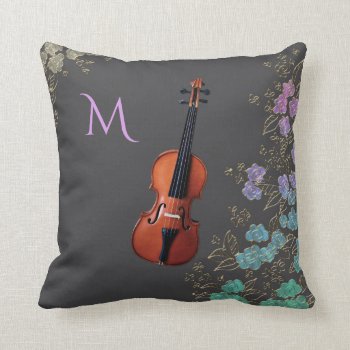 Monogram Floral Violin Design Throw Pillow by UROCKDezineZone at Zazzle
