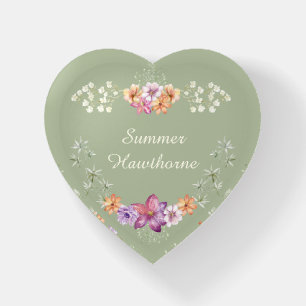 Monogram Floral Watercolor Botanical Cottage Sage Paperweight
