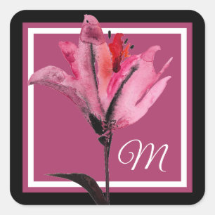 Monogram Floral Watercolor II Square Sticker
