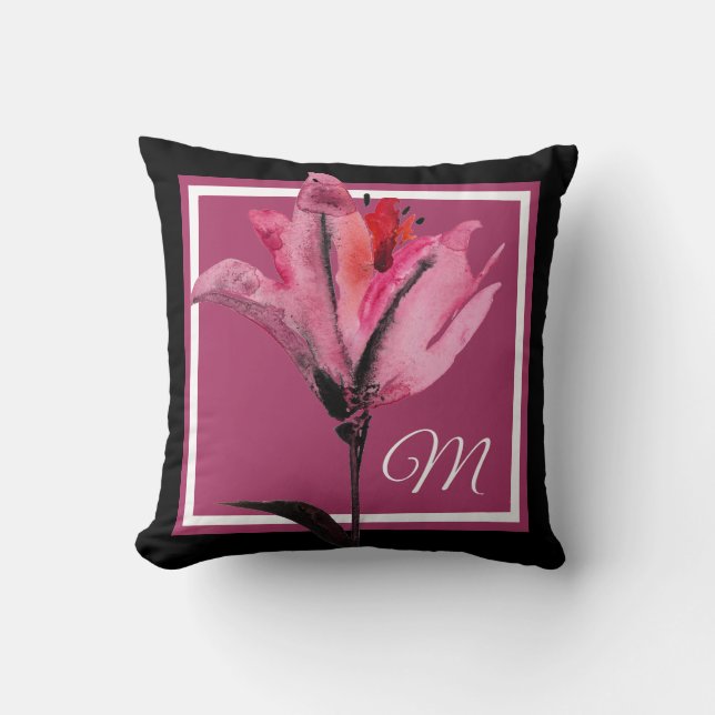 Monogram | Floral Watercolor II Throw Pillow (Front)