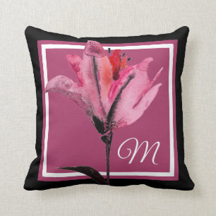 Monogram Floral Watercolor II Throw Pillow