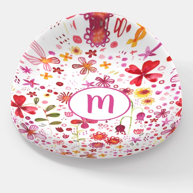 Monogram Floral Watercolor Modern Pattern Paperweight (Angled)
