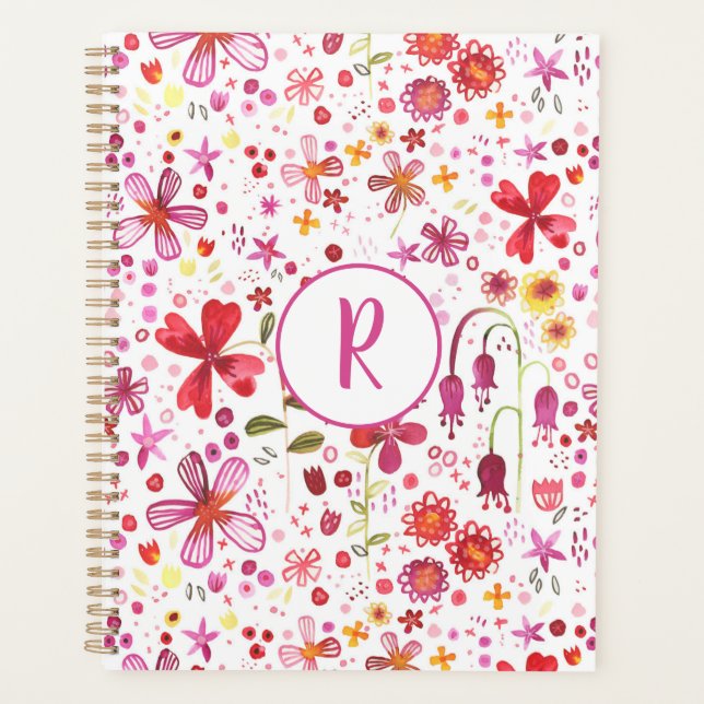 Monogram Floral Watercolor Modern Pattern Planner (Front)