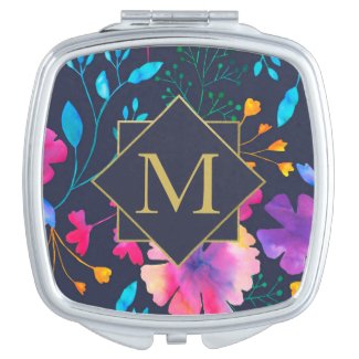 Monogram Floral Watercolour Pattern Compact Mirror