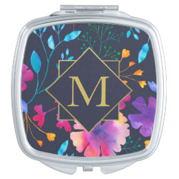 Monogram Floral Watercolour Pattern Compact Mirror