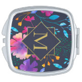 Monogram Floral Watercolour Pattern Compact Mirror (Side)