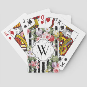 Monogram Floral Weathered Black Stripe Poker Cards