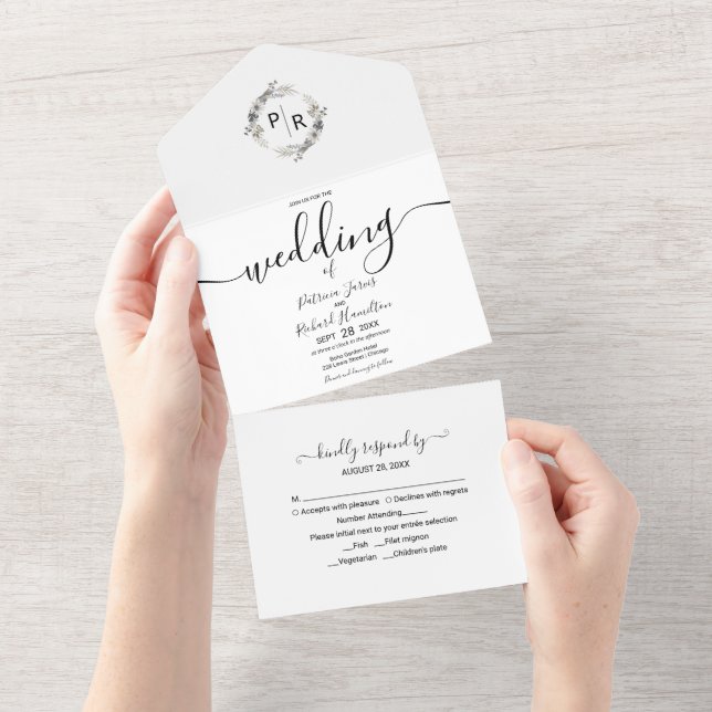 Monogram Floral Wedding All In One Invitation (Tearaway)