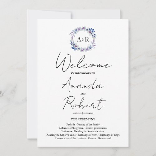 Monogram Floral Wedding Ceremony Program