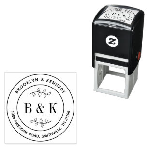 Monogram Floral Wedding Couple Name Return Address Self-inking Stamp