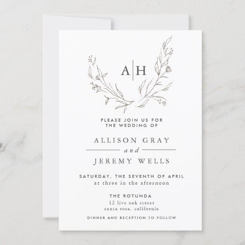 Monogram Floral Wedding Invitation 