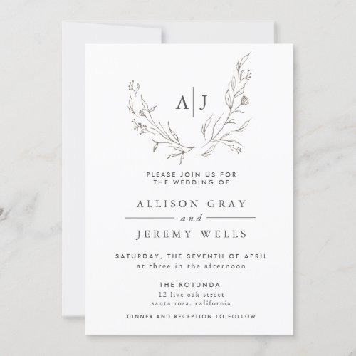 Monogram Floral Wedding Invitation 