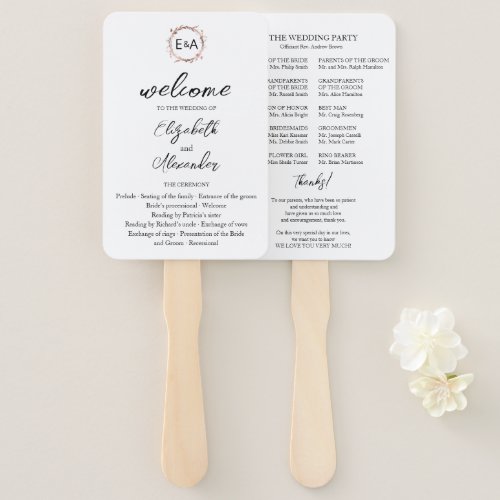 Monogram Floral Wedding Program Hand Fan