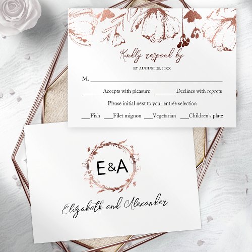 Monogram Floral Wedding RSVP Enclosure Card
