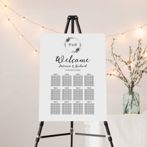 Monogram Floral Wedding Seating Chart Board