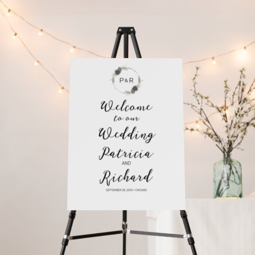 Monogram Floral Wedding Welcome Sign Board