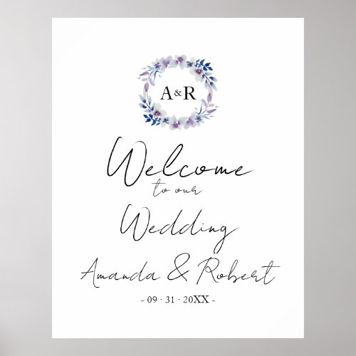 Monogram Floral Wedding Welcome Sign Board