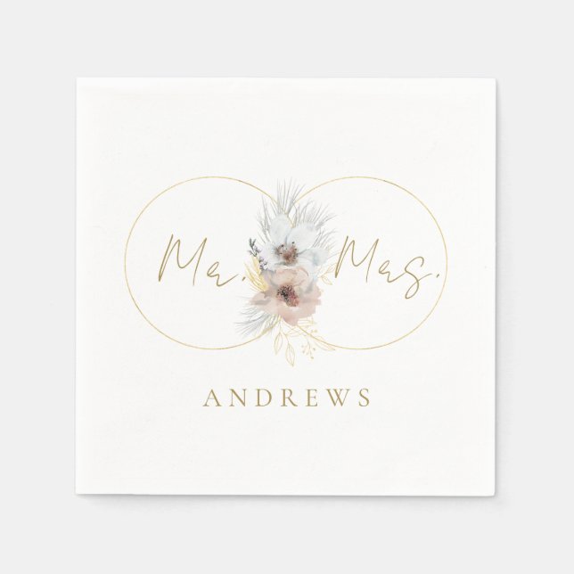 Monogram Floral Weddings Serviette Napkins (Front)