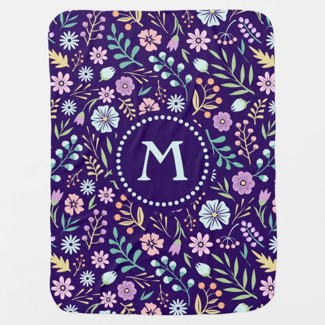 Monogram Floral Whimsical Boho Baby Blanket (Front)
