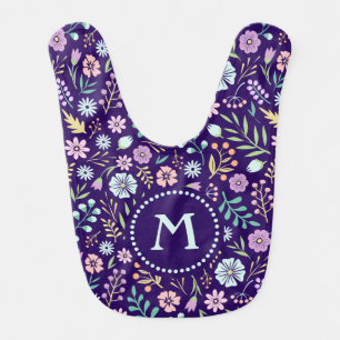 Monogram Floral Whimsical Boho Pattern Baby Bib